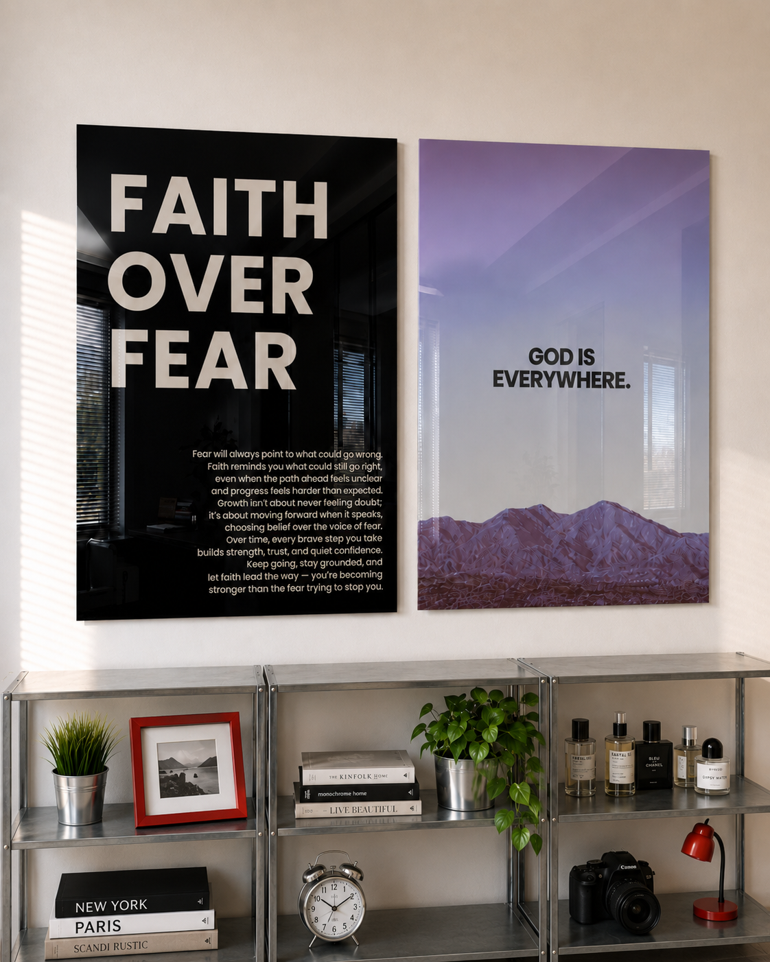 Faith Over Fear and God Is Everywhere acrylic wall art