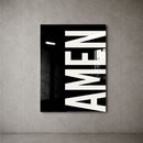AMEN black acrylic wall art — concrete wall