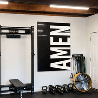 AMEN black acrylic wall art — home gym