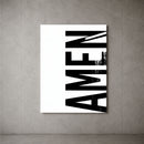 AMEN white acrylic wall art — concrete wall