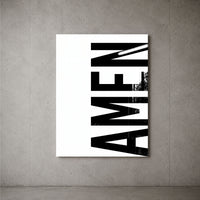 AMEN white acrylic wall art — concrete wall