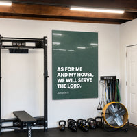 As for Me and My House green acrylic wall art, Joshua 24:15 — home gym