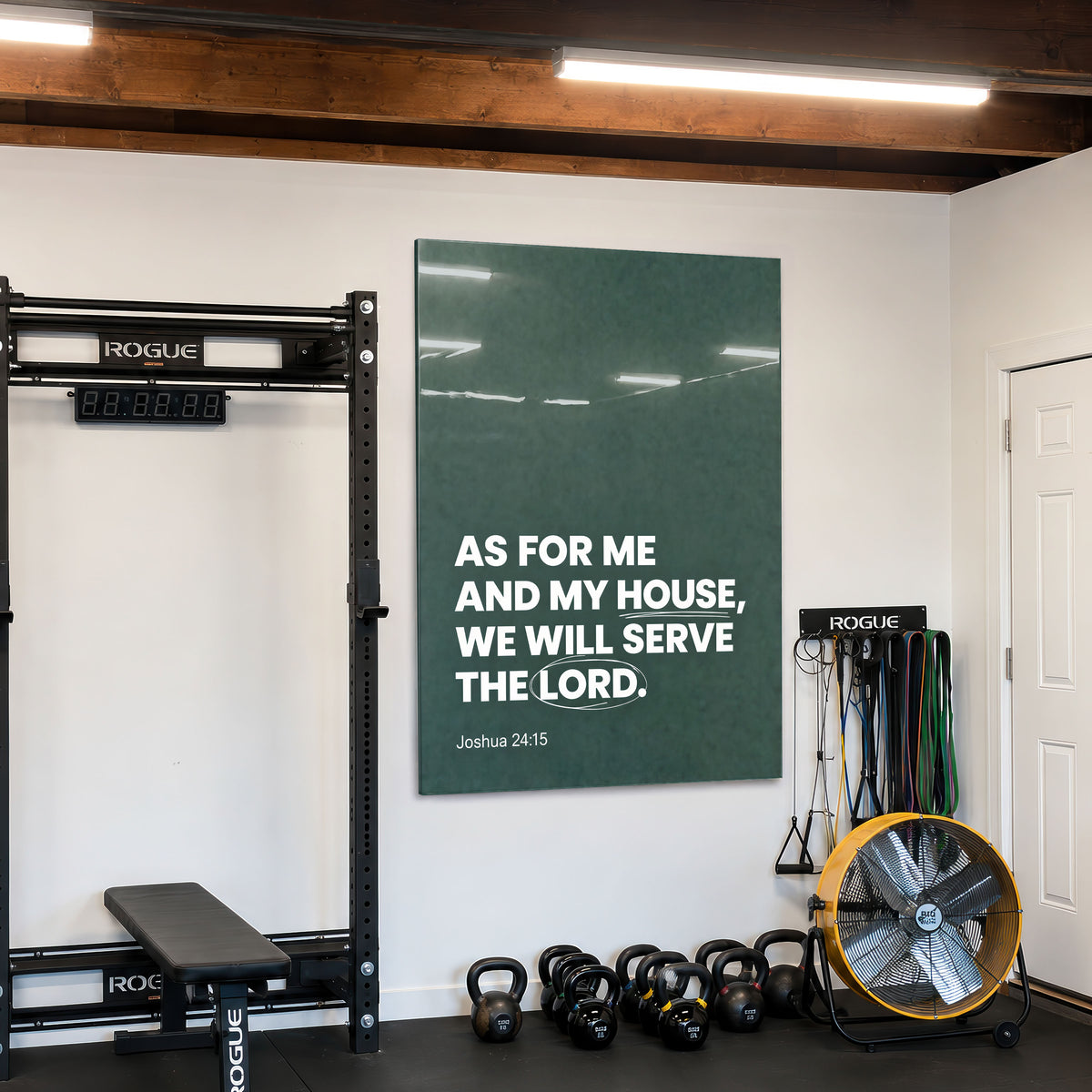 As for Me and My House green acrylic wall art, Joshua 24:15 — home gym