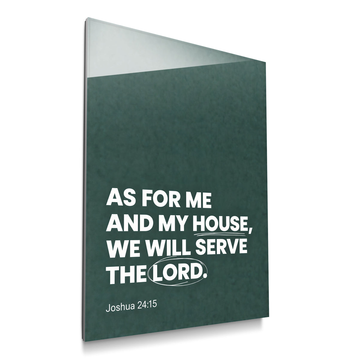 As for Me and My House green acrylic wall art, Joshua 24:15 — product mockup