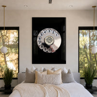 Call God black acrylic wall art with silver rotary dial — bedroom