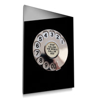 Call God black acrylic wall art with silver rotary dial — product mockup