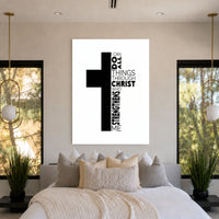 Cross-All Things acrylic wall art above a bed