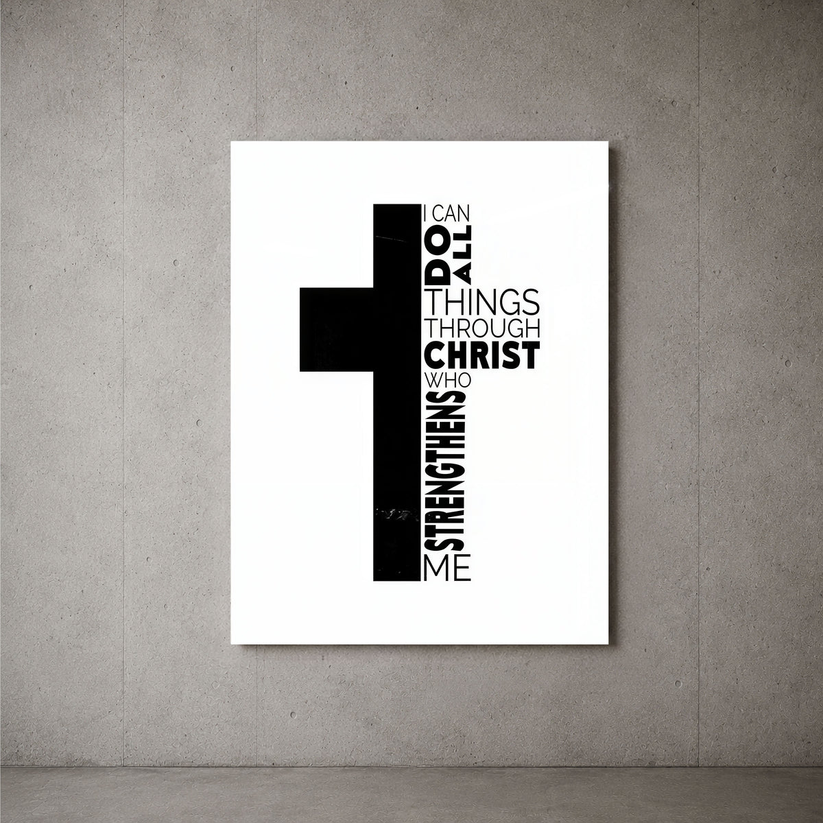Cross-All Things acrylic wall art on a concrete wall