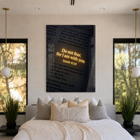 Do Not Fear acrylic wall art displayed above a bed