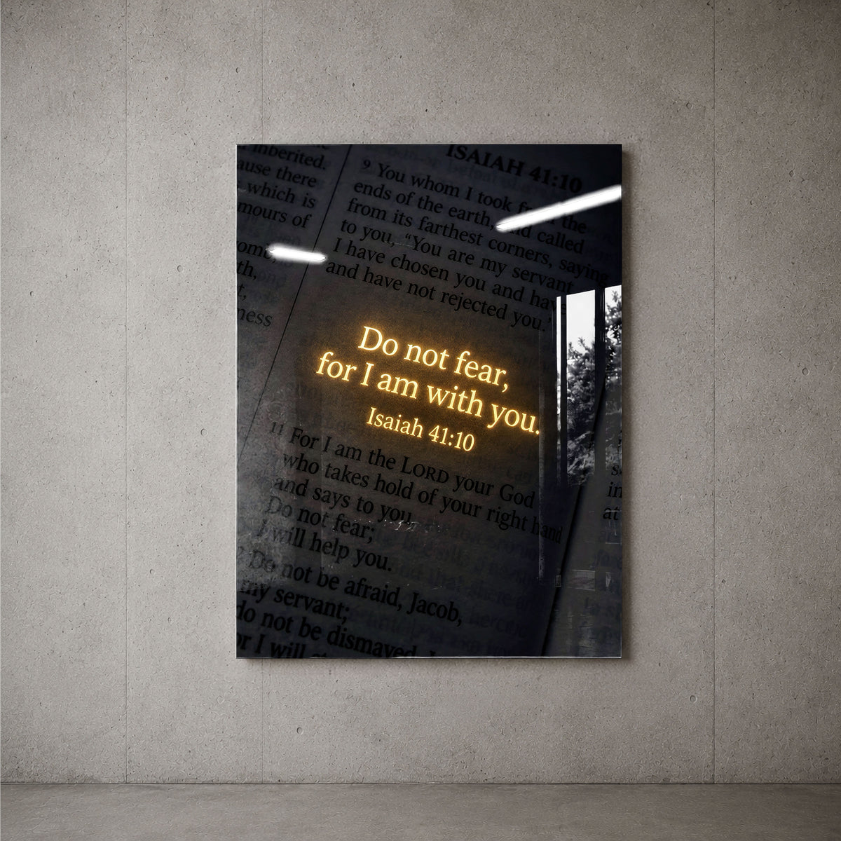 Do Not Fear acrylic wall art on a concrete wall