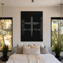 Do Not Fear Cross acrylic wall art above a bed
