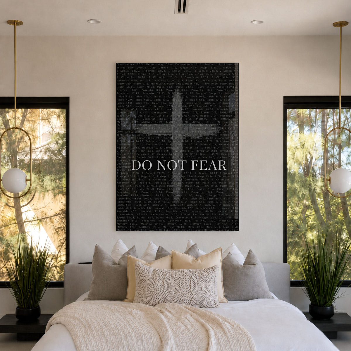 Do Not Fear Cross acrylic wall art above a bed