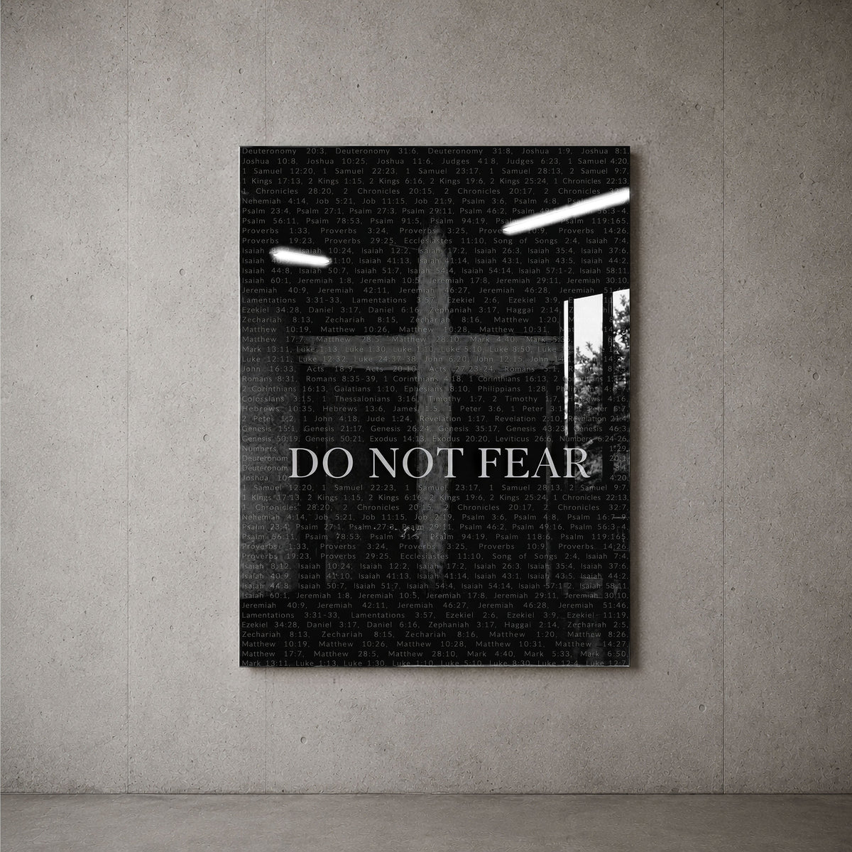 Do Not Fear Cross acrylic wall art on a concrete wall