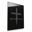 Do Not Fear Cross acrylic wall art with a gray cross, Bible references, and white lettering on black, individual product mockup