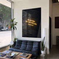Do Not Fear acrylic wall art displayed above a black sofa