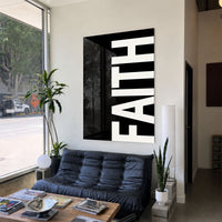 Faith black acrylic wall art — black sofa