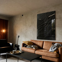 Faith - Black Sand acrylic wall art — brown sofa living room