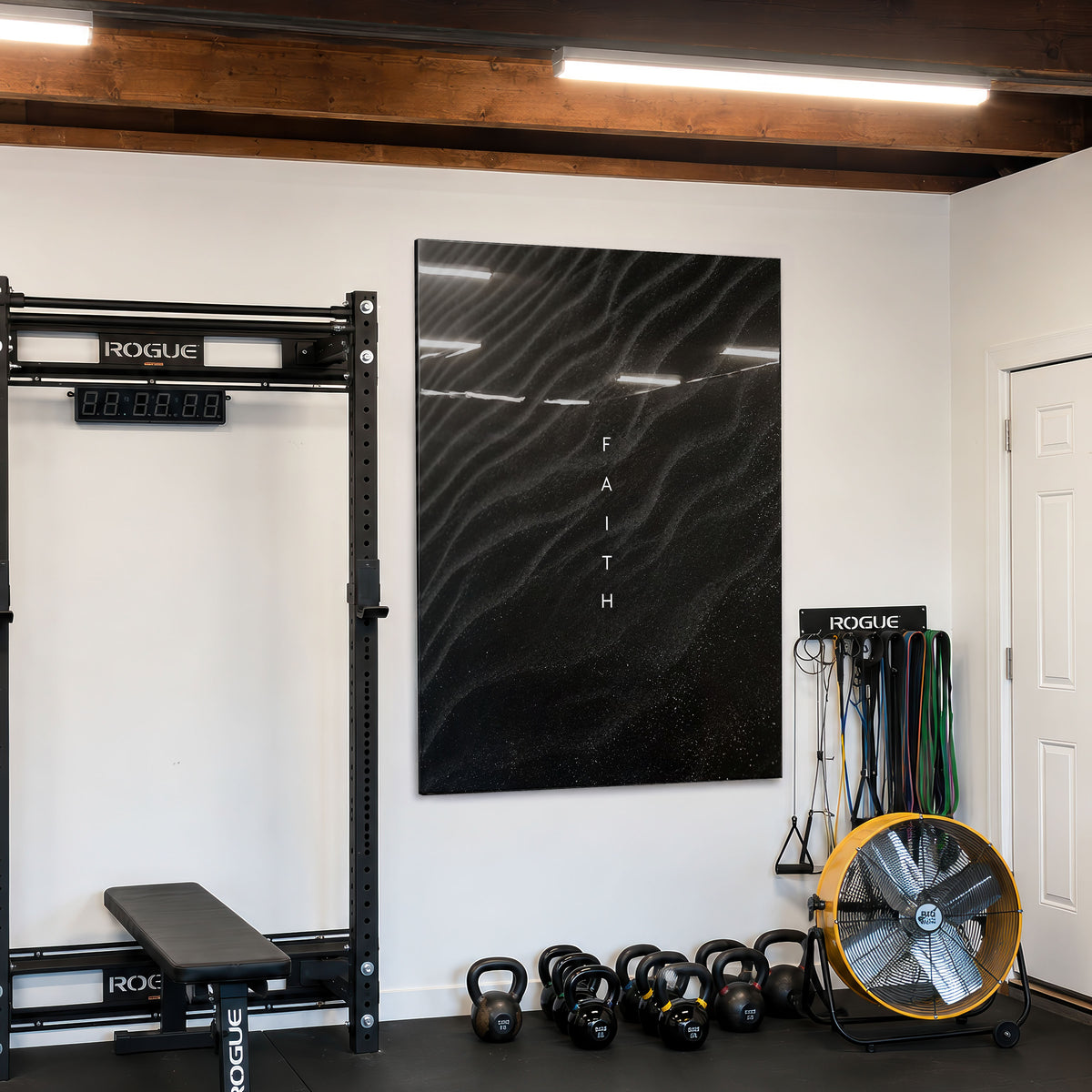 Faith - Black Sand acrylic wall art — home gym