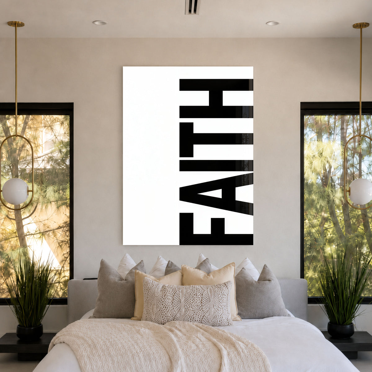 Faith white acrylic wall art — bedroom
