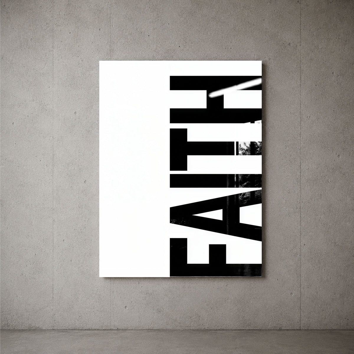 Faith white acrylic wall art — concrete wall