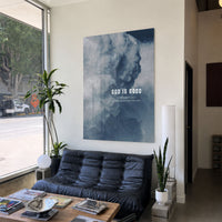 God Is Good acrylic wall art displayed in a modern living room