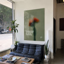 God Will Stand Forever floral acrylic wall art, Isaiah 40:8 — black sofa living room