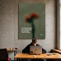 God Will Stand Forever floral acrylic wall art, Isaiah 40:8 — workspace