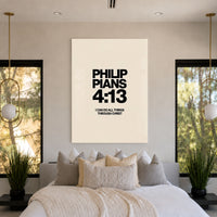 I Can Do All Things acrylic wall art displayed above a bed