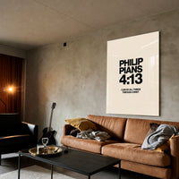 I Can Do All Things acrylic wall art displayed above a brown sofa