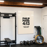 I Can Do All Things acrylic wall art displayed in a home gym