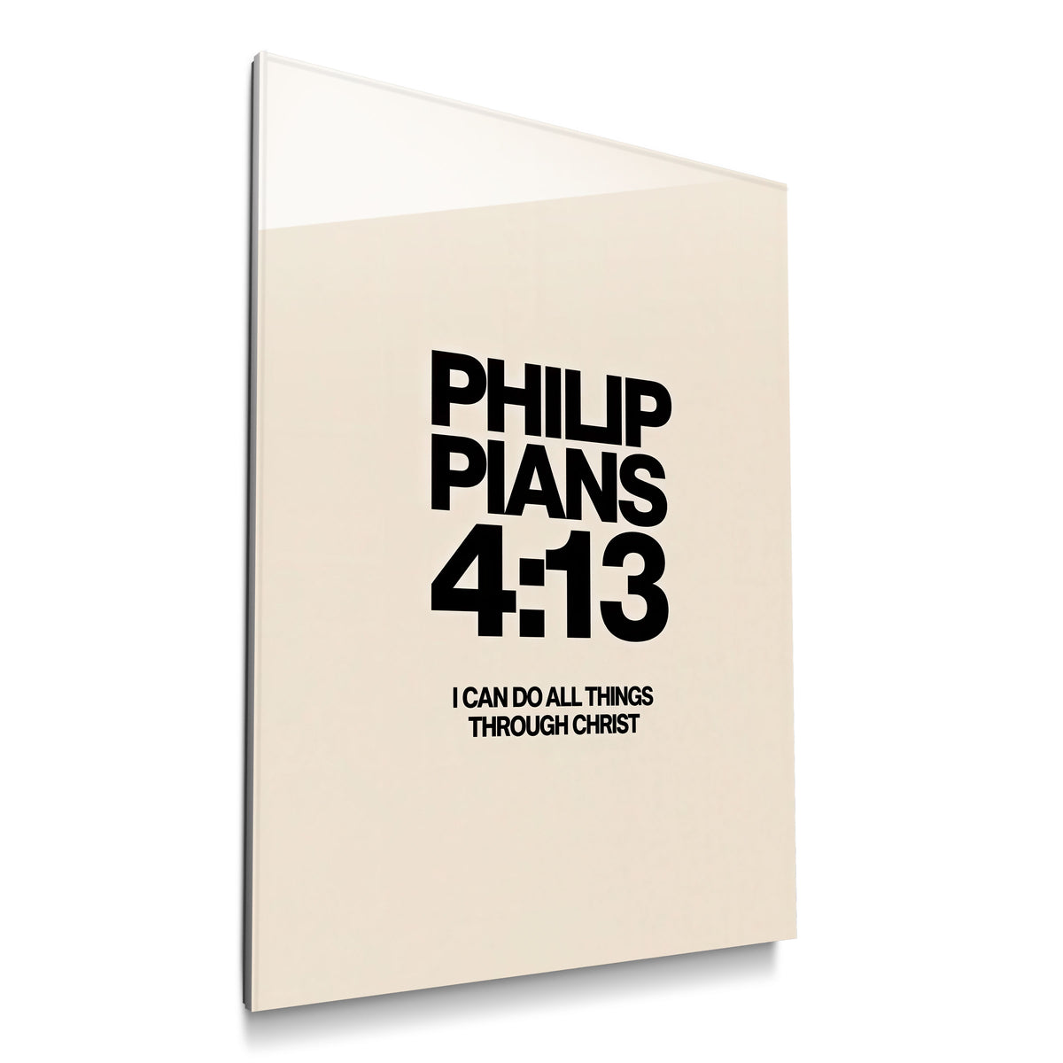 I Can Do All Things cream and black Philippians 4:13 acrylic wall art — product mockup
