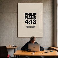 I Can Do All Things acrylic wall art displayed above a workspace