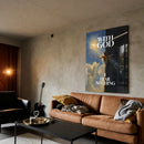 I Fear Nothing acrylic wall art above a brown sofa