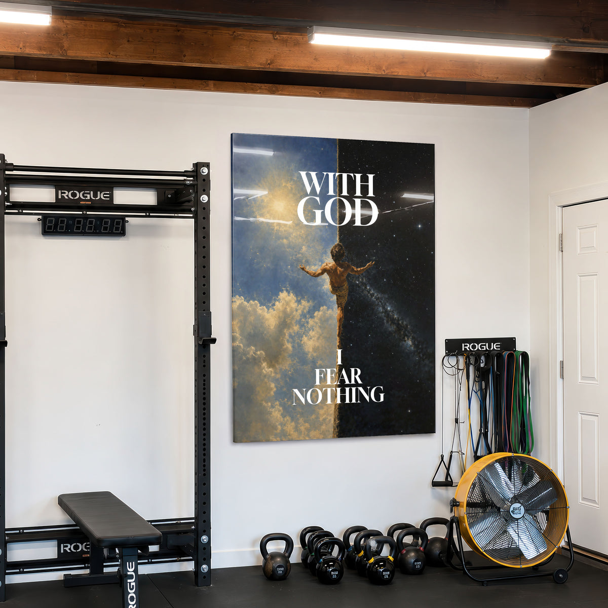 I Fear Nothing acrylic wall art in a home gym