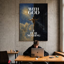 I Fear Nothing acrylic wall art above a workspace