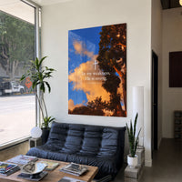 In My Weakness, 2 Corinthians 12:9 acrylic wall art — black sofa living room
