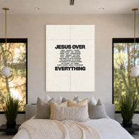 Jesus Over Everything cream acrylic wall art — bedroom