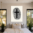 Marked By Him acrylic wall art displayed above a bed