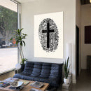 Marked By Him acrylic wall art displayed in a modern living room