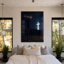 One Way acrylic wall art displayed above a bed