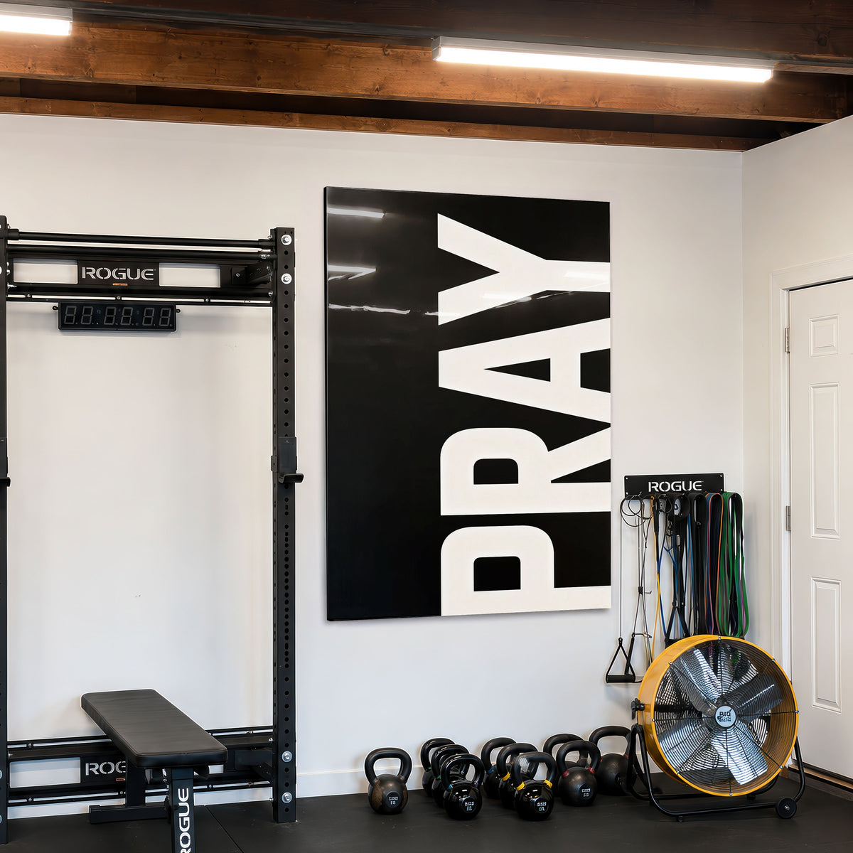 Pray black acrylic wall art — home gym