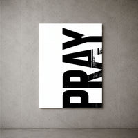 Pray white acrylic wall art — concrete wall