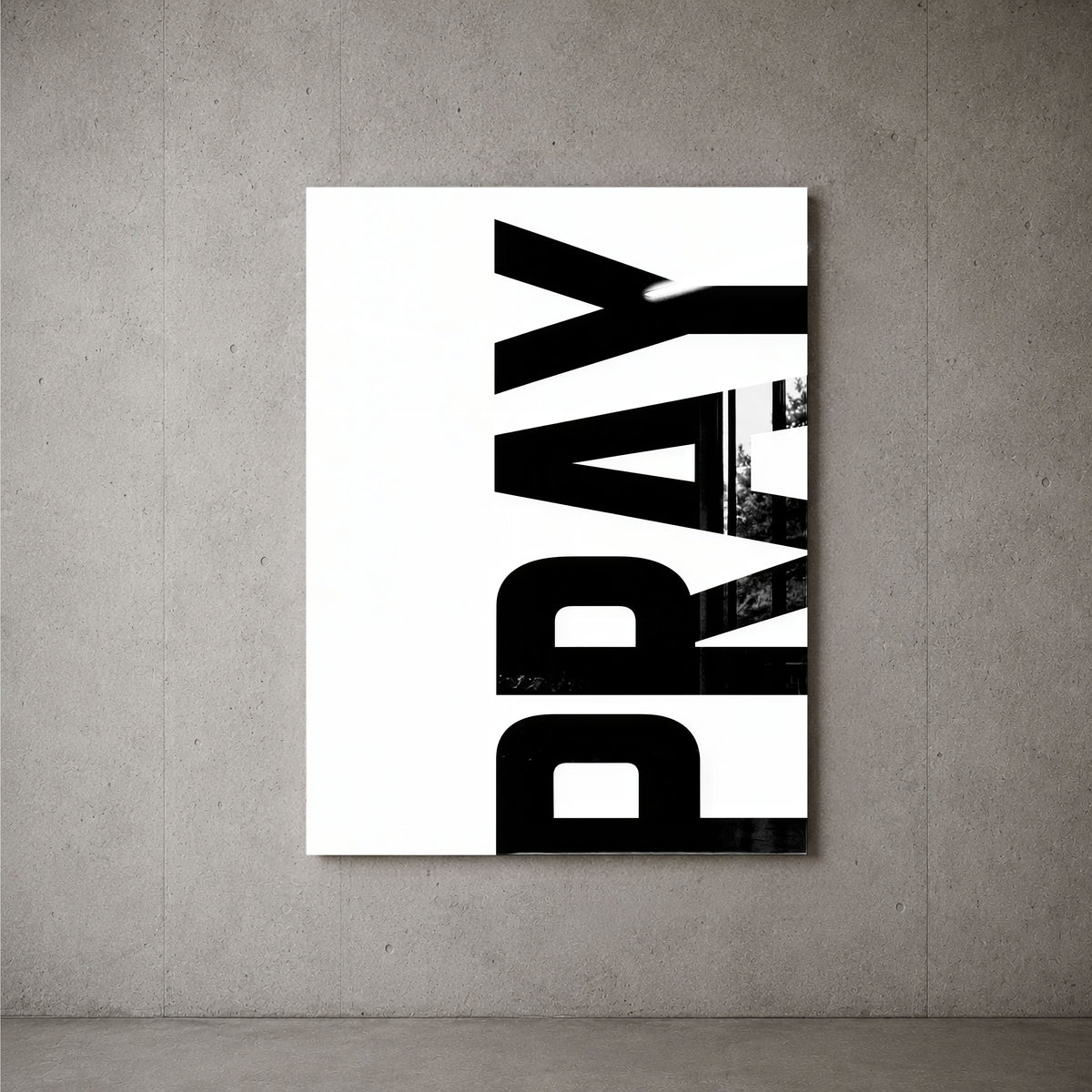 Pray white acrylic wall art — concrete wall