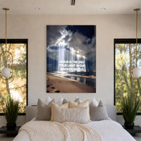 The Light acrylic wall art with ocean, clouds, and “Jesus is the only true light in our broken world” — bedroom