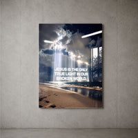 The Light acrylic wall art with ocean, clouds, and “Jesus is the only true light in our broken world” — concrete wall