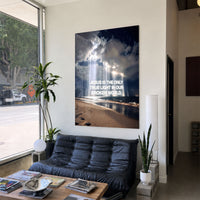 The Light acrylic wall art with ocean, clouds, and “Jesus is the only true light in our broken world” — modern room