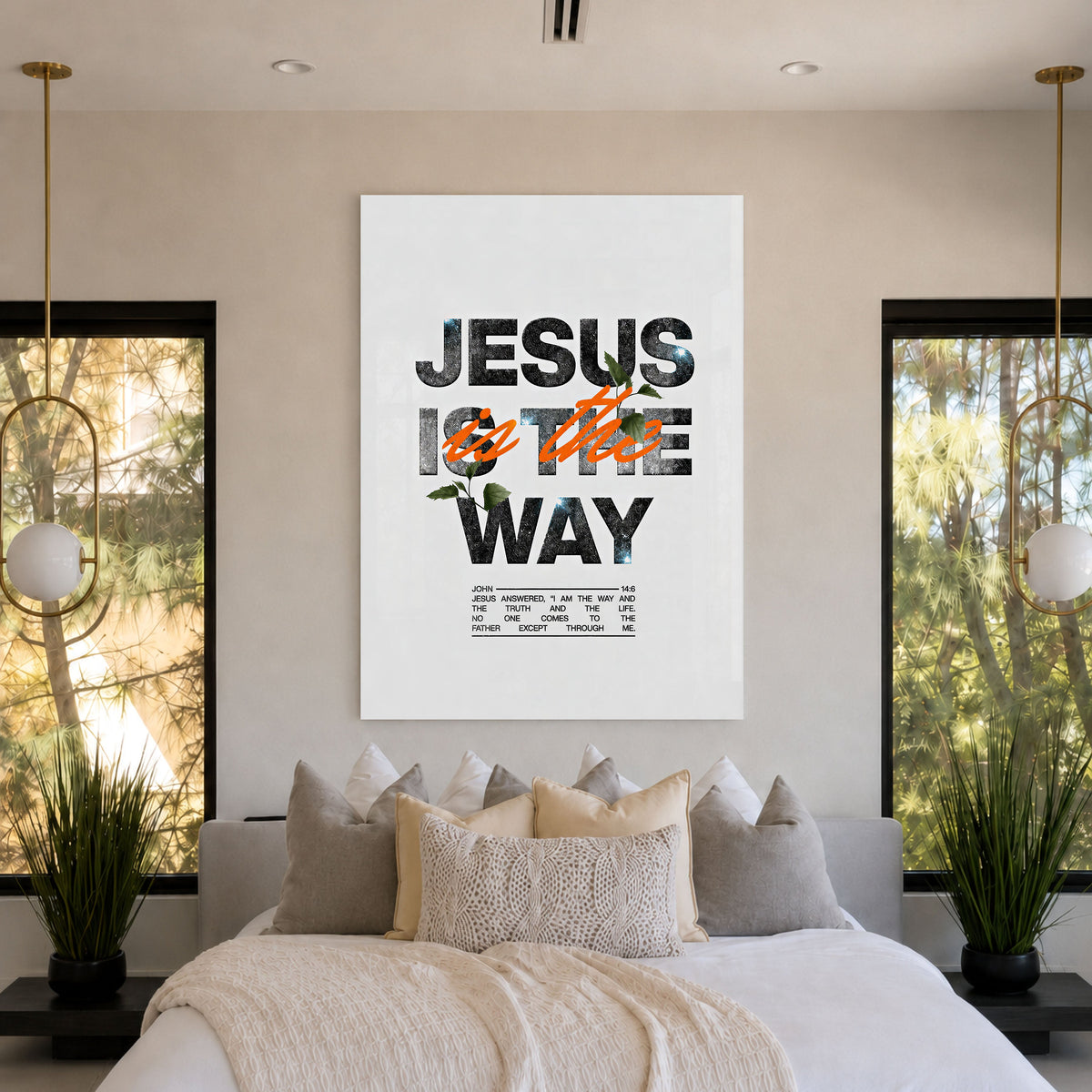 The Way acrylic wall art displayed above a bed