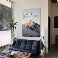 Through The Valley Psalm 23:4 mountain acrylic wall art — black sofa living room