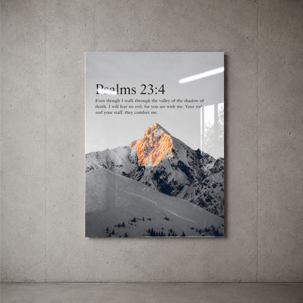 Through The Valley Psalm 23:4 mountain acrylic wall art — concrete wall