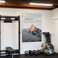 Through The Valley Psalm 23:4 mountain acrylic wall art — home gym